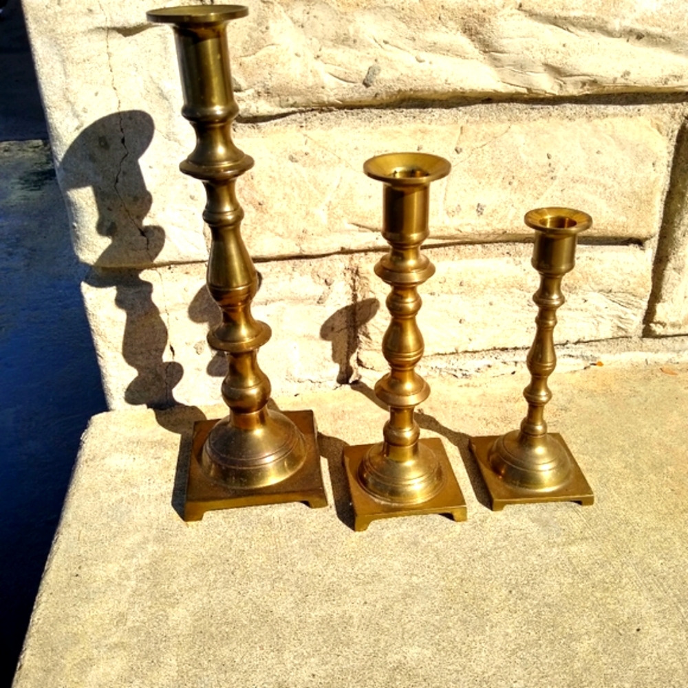 Vintage Brass Candle Holders  3 pc Set